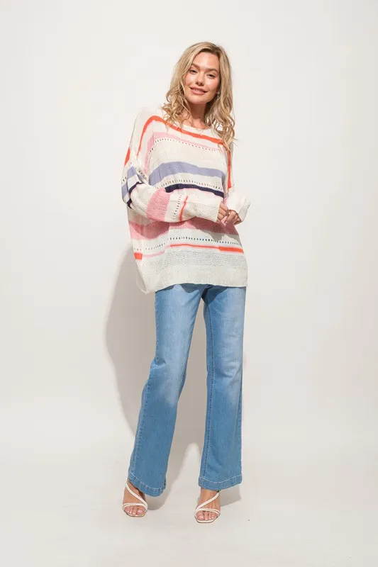 Abstract-Striped-Light-Weight-Loose-Sweater-Pink-Multi-1