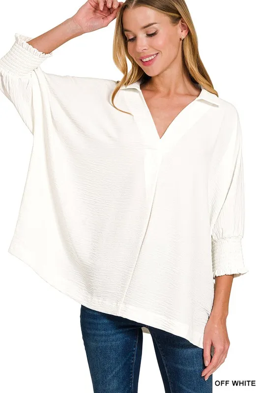 Airflow-Collar-Tee-with-Smocked-Sleeve-Band-Top-Off-White-1