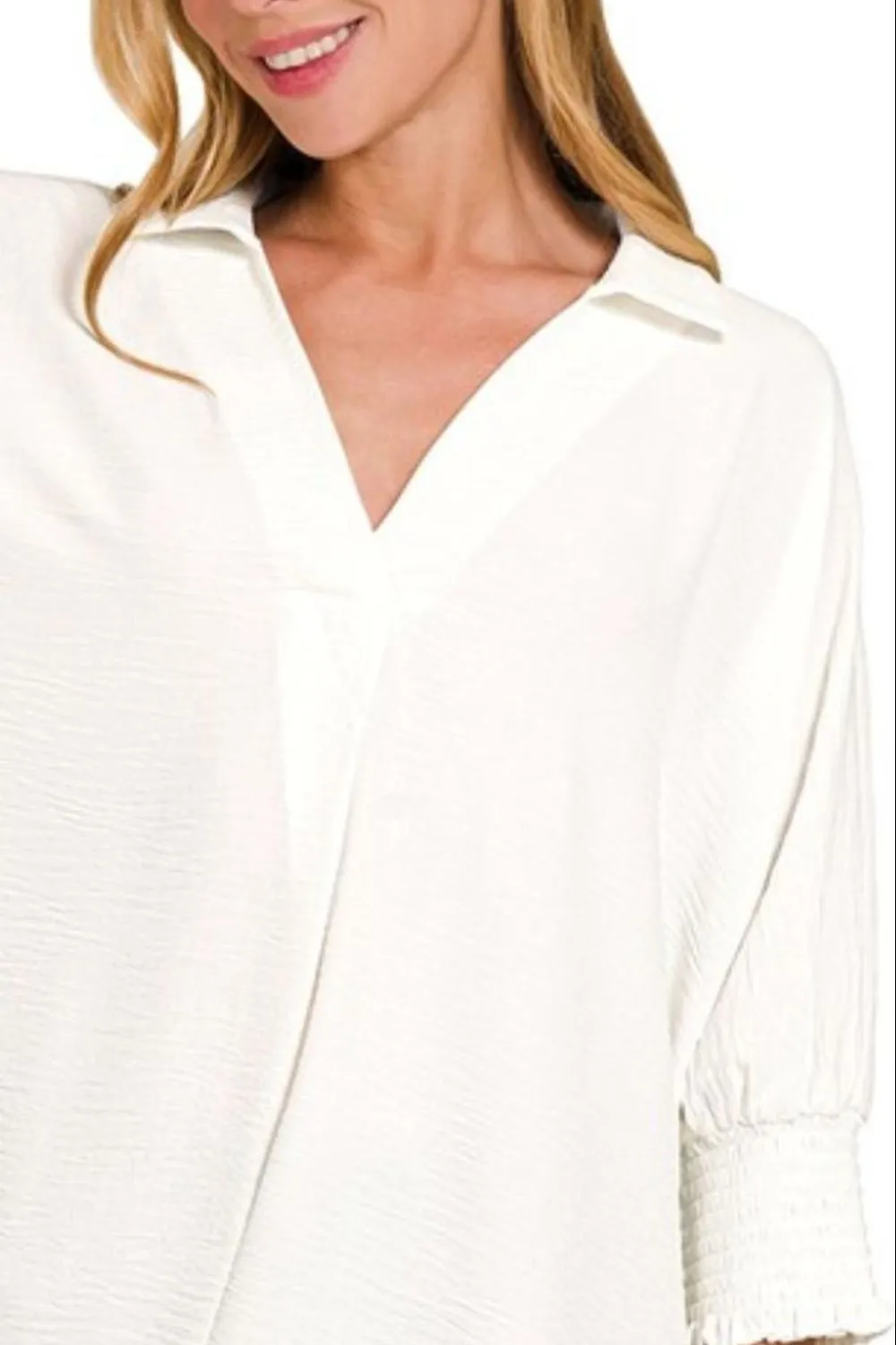 Airflow-Collar-Tee-with-Smocked-Sleeve-Band-Top-Off-White-2