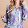 Brushed Circular Tie Dye Print Terry Hoodie - Purple/Jade Multi