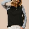 Cable Sweater Knit Top with Contrast Puff Sleeve - Black