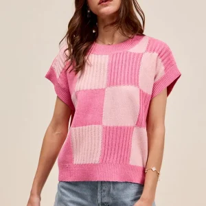 Check Plaid Casual Sweater Top - Blush/Pink