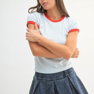 Contrast Trim Fitted Baby T-Shirt - Illusion Blue/Onered