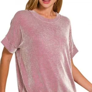 Corded Rib Short Sleeve T-Shirt - Dk Red