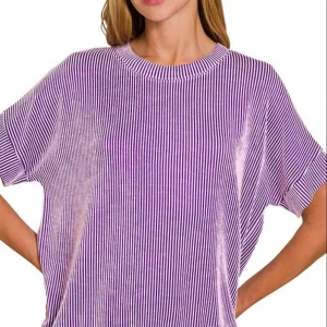 Corded Rib Short Sleeve T-Shirt - Violet