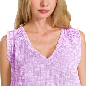 Double Gauze Raw Edge Acid Washed Tank - B Lavender