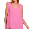 Double Gauze Raw Edge V-Neck Tank - Lt Fuchsia