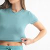 Essential Micro-ribbed Cropped Athleisure Tee - Grey Teal