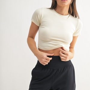 Essential Micro-ribbed Cropped Athleisure Tee - Natural