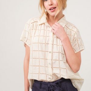 Eyelet Loose Button Down Shirt - Natural