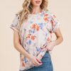 Floral Round Neck RIbbed T-Shirt - As Shown