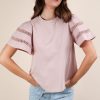 Lace Trim Sleeve Top - Blush