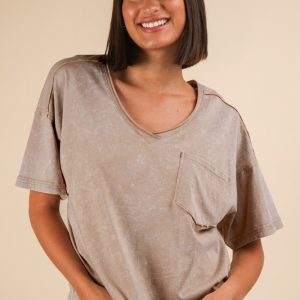 Mineral Washed V-Neck T-Shirt - Taupe