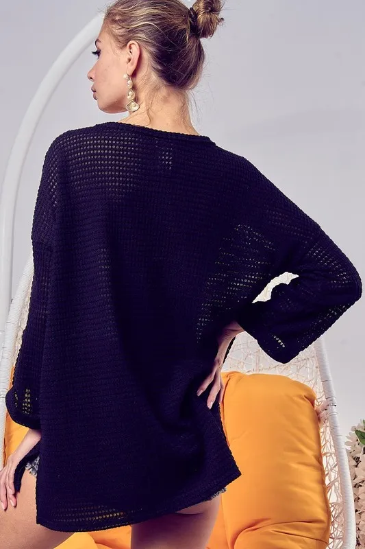 Popcorn-Waffle-Top-with-Buttoned-Plaket-Black-3