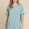 Rib Knit Short Sleeve T-Shirt - Sage