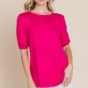 Round Neck Puff Sleeve T-Shirt - Fuchsia