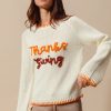 Thanksgiving Tinsel Lettering Sweater Top - Ivory