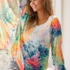 Tie Dye Soft Knit Jersey V-Neck Top - Multi