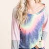 Tie Dye Terry Top With Color Block Pointelle Knit - Charcoal Tie Dye