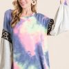 Tie Dye Terry Top with Contrast Puff Sleeves - Charcoal Tie Dye