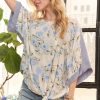 Tie Floral Tunic Top - Denim