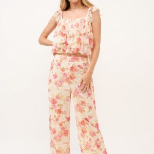 Tiered Ruffled Floral Fishnet Top - Multi