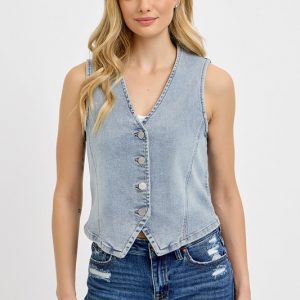 V-Neck Button Down Vest - Light