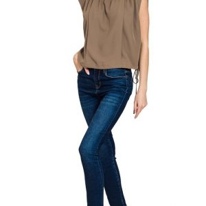 Woven Drawstring Tie Side Sleeveless Top - Mocha