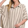 Woven Yarn-Dye Stripe Oversized Button Down Shirt - Taupe